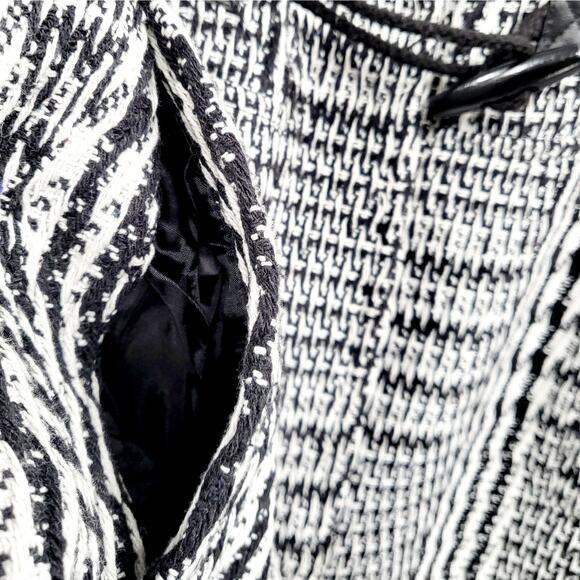Ambiance Apparel Black & White Tweed Button Up Lined Trench Coat Women's Size L - Picture 6 of 10